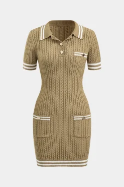 Sweater Button Pocket Short Sleeve Dress