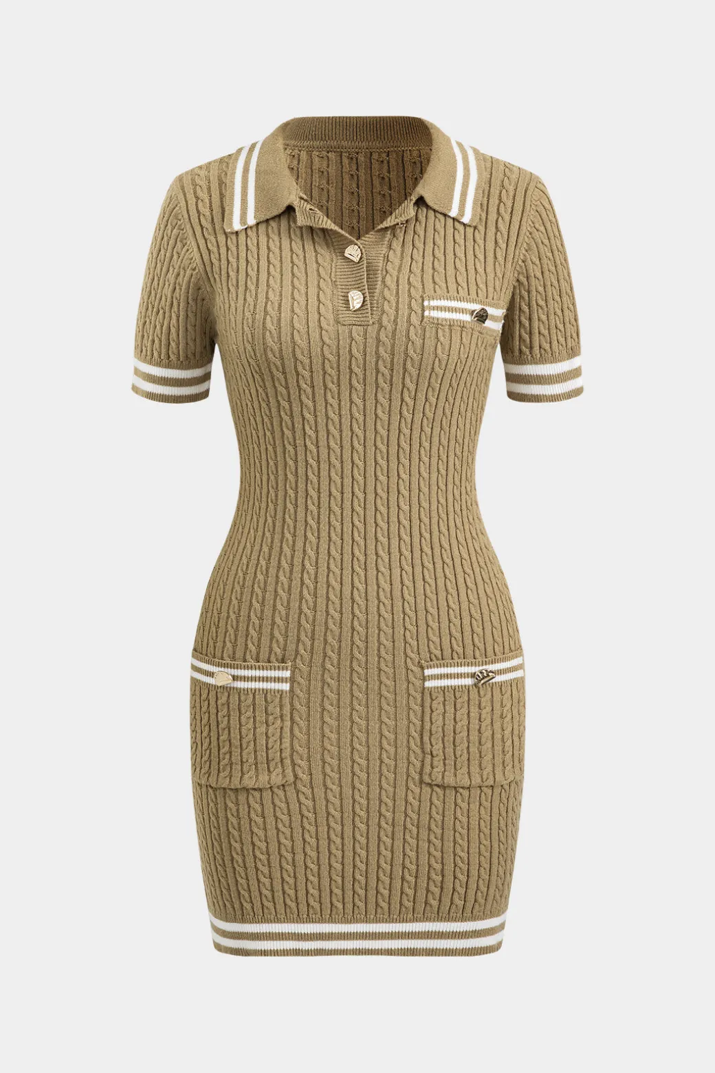 Sweater Button Pocket Short Sleeve Dress