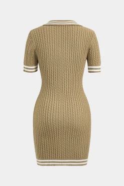 Sweater Button Pocket Short Sleeve Dress