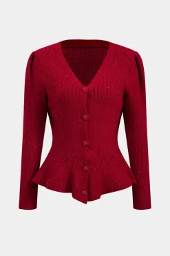 Sweater Button V-Neck Long-Sleeve Top
