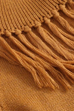 Sweater Fringe Off-Shoulder Top