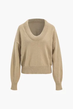 Sweater V-Neck Long-Sleeve Top