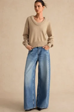 Sweater V-Neck Long-Sleeve Top