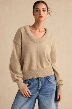 Sweater V-Neck Long-Sleeve Top