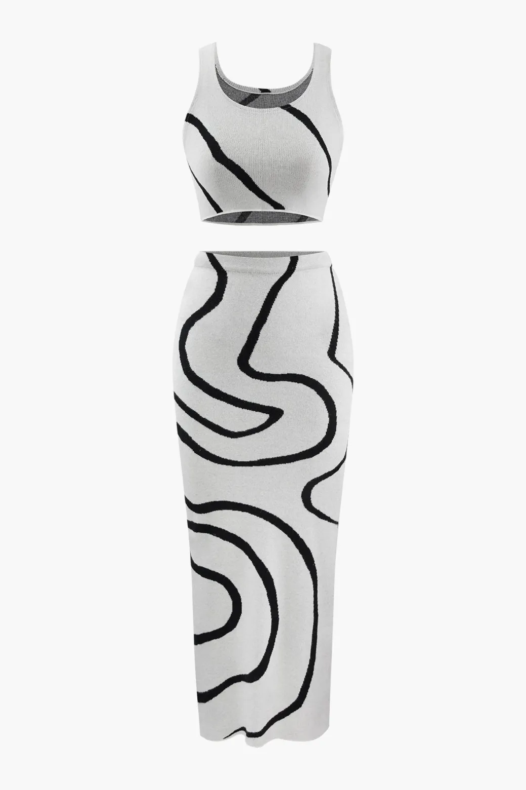 Swirl Stripe Knit Tank Top And Midi Skirt Set
