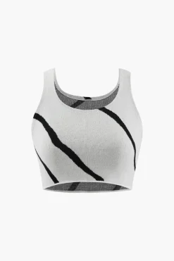 Swirl Stripe Knit Tank Top And Midi Skirt Set