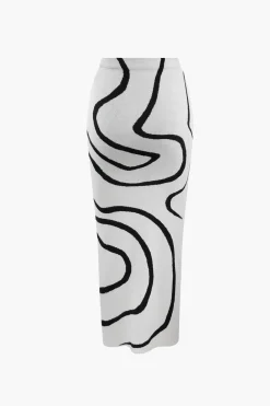 Swirl Stripe Knit Tank Top And Midi Skirt Set