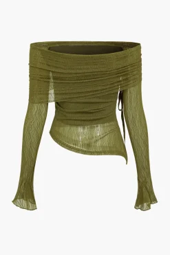 Texture Off Shoulder Asymmetrical Tie Mesh Top