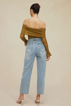 Texture Off Shoulder Asymmetrical Tie Mesh Top