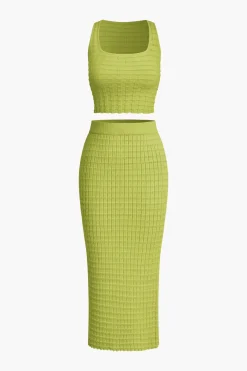 Textured Crop Tank Top And Skirt Set