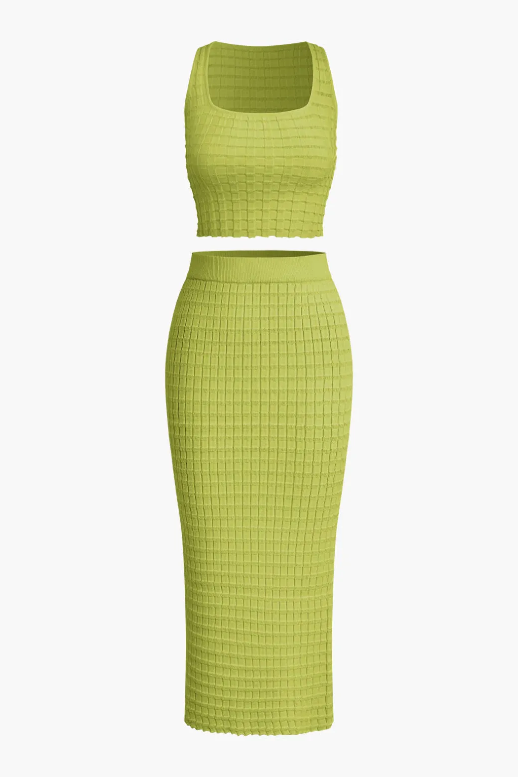 Textured Crop Tank Top And Skirt Set