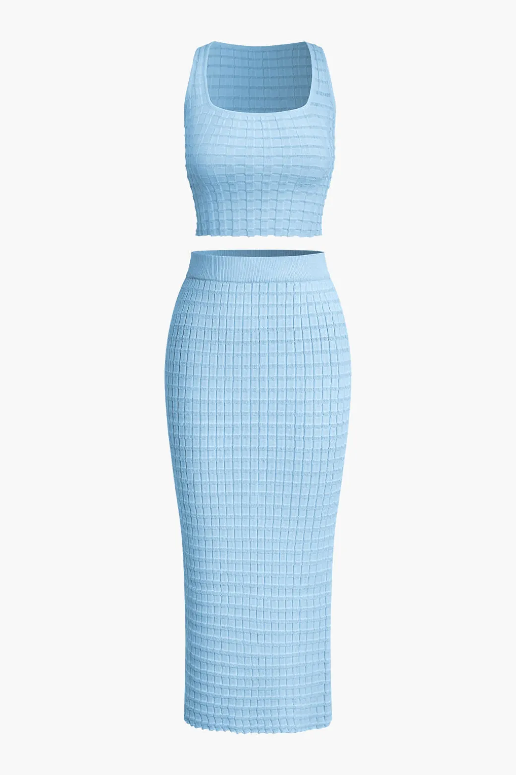 Textured Crop Tank Top And Skirt Set