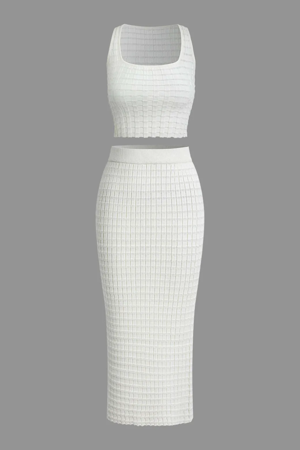 Textured Crop Tank Top And Skirt Set