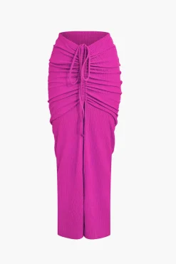 Textured Crop Top And Drawstring Ruched Skirt Set