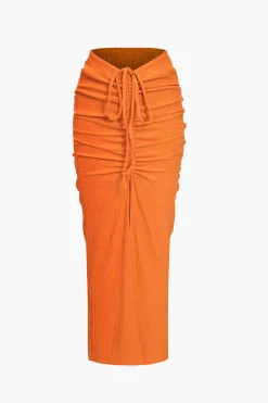Textured Crop Top And Drawstring Ruched Skirt Set