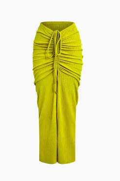 Textured Crop Top And Drawstring Ruched Skirt Set