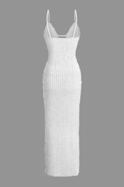Textured Cut Out Slit Cami Maxi Dress