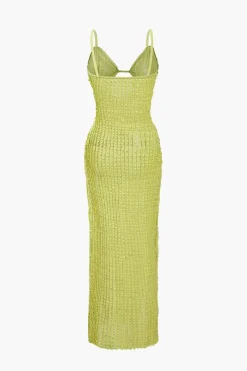 Textured Cut Out Slit Cami Maxi Dress