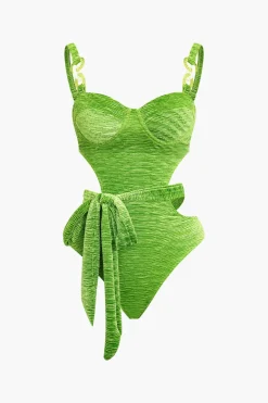 Textured Cut-Out Knot Tummy Control One-Piece Swimsuit