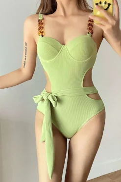 Textured Cut-Out Knot Tummy Control One-Piece Swimsuit