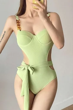 Textured Cut-Out Knot Tummy Control One-Piece Swimsuit