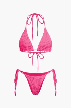 Textured Halter Neck Bikini And Open Knit Cover Up Set