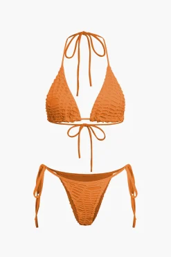 Textured Halter Neck Bikini And Open Knit Cover Up Set