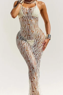 Textured Halter Neck Bikini And Open Knit Cover Up Set