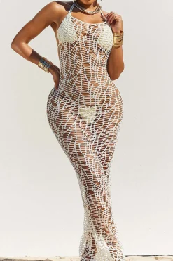 Textured Halter Neck Bikini And Open Knit Cover Up Set