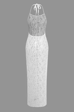 Textured Halter Neck Bikini And Open Knit Cover Up Set