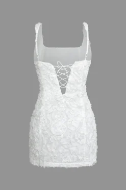 Textured Lace Up Tank Mini Dress