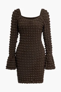 Textured Long Sleeve Bell Sleeves Mini Dress