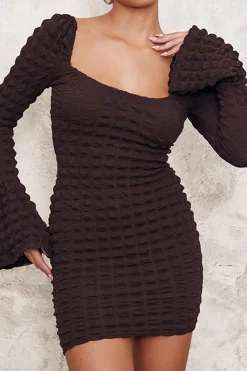 Textured Long Sleeve Bell Sleeves Mini Dress