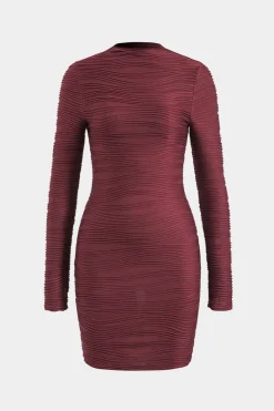 Textured Mock Neck Long Sleeve Mini Dress
