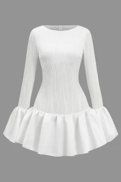Textured Ruffle Long Sleeve Mini Dress