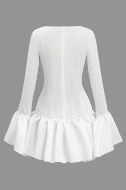 Textured Ruffle Long Sleeve Mini Dress