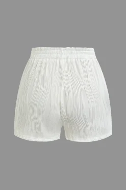 Textured Sleeveless Crop Top And Drawstring Shorts Set