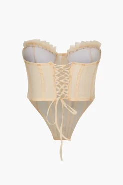 Tie Back Sheer Mesh Corset Strapless Top