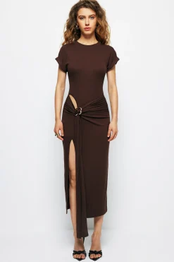 Tie Cut Out Ruched Midi Dress