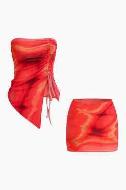 Tie Dye Asymmetrical Tube Top And Mini Skirt Set