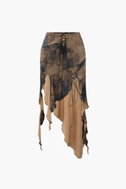 Tie Dye Asymmetric Ruffle Hem Skirt