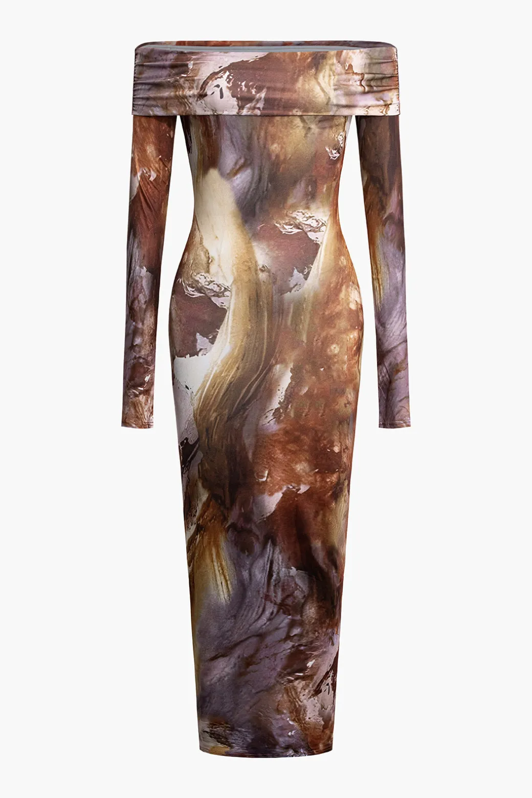 Tie Dye Long Sleeve Off Shoulder Midi Dress