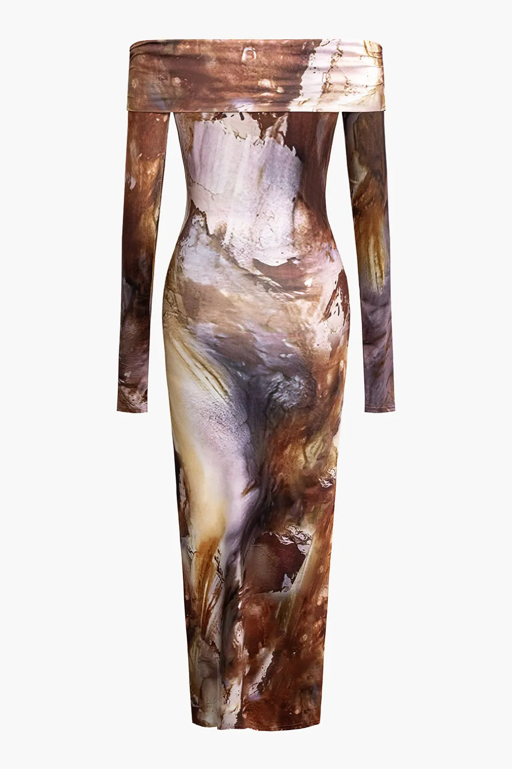 Tie Dye Long Sleeve Off Shoulder Midi Dress