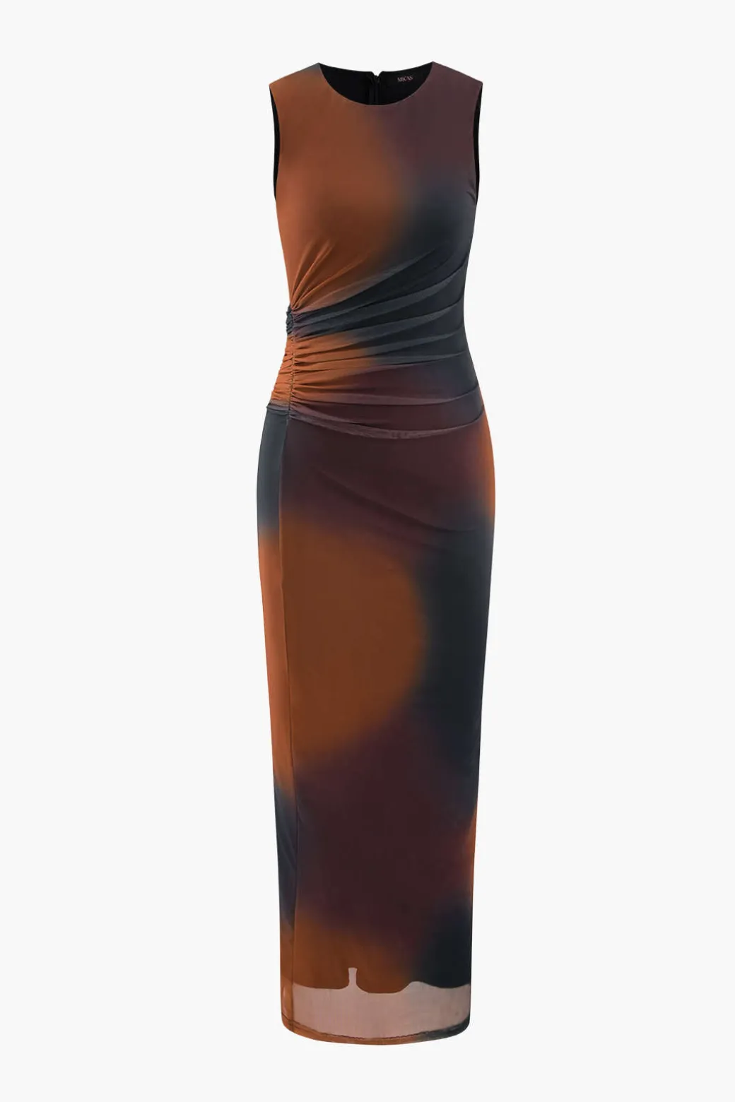 Tie Dye Mesh Slit Sleeveless Maxi Dress