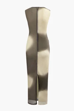 Tie Dye Mesh Slit Sleeveless Maxi Dress