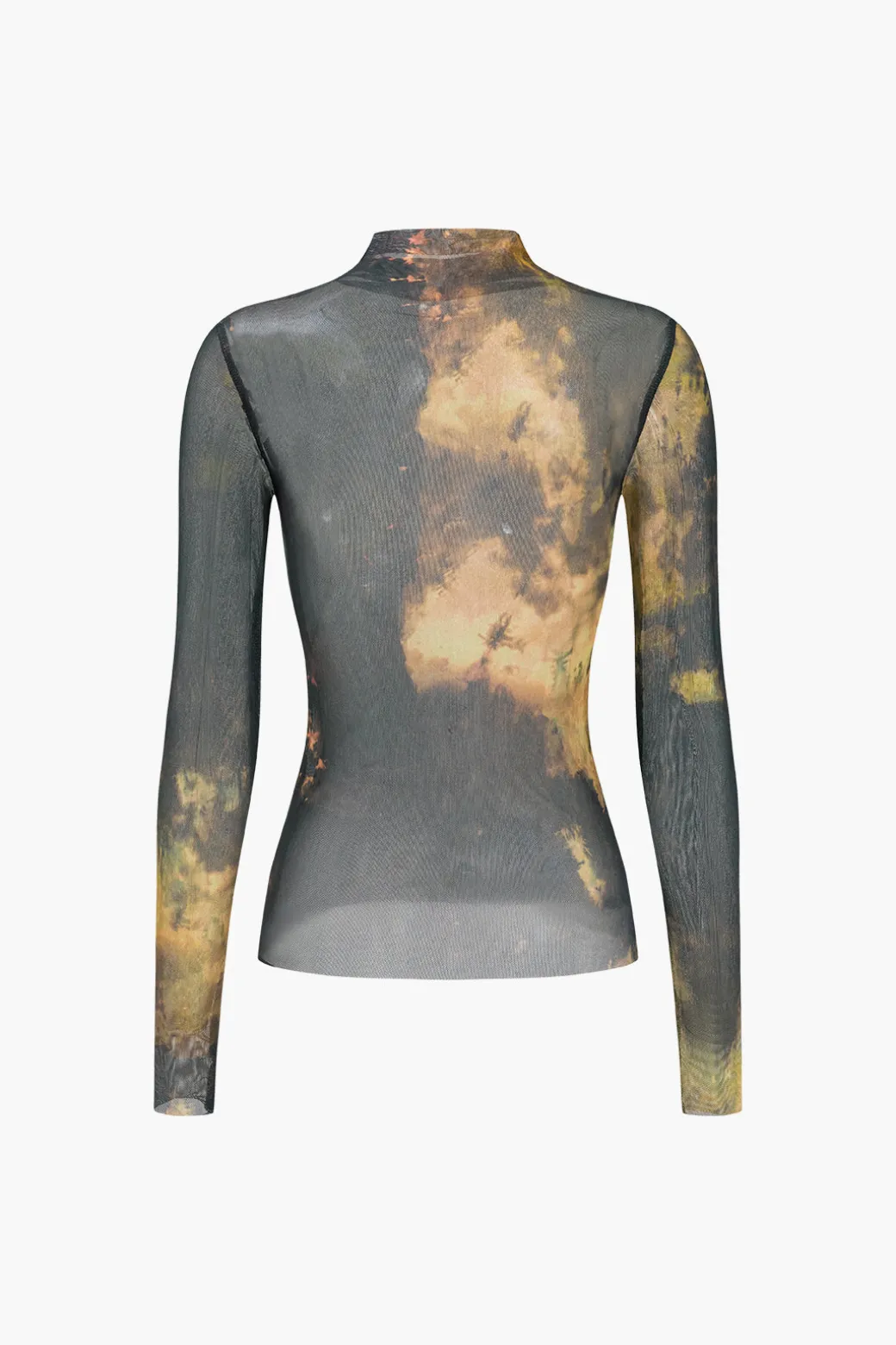 Tie Dye Print Mesh Long Sleeve Top