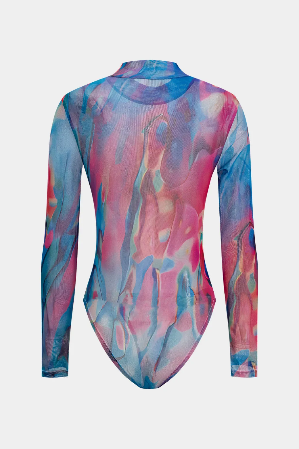 Tie Dye Print Mesh Long Sleeve Sheer Bodysuit