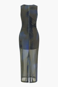 Tie Dye Print Ruched Midi Dress