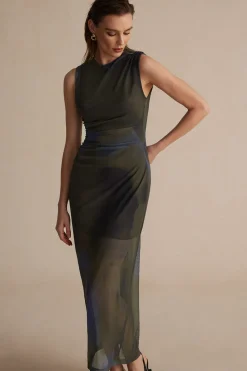 Tie Dye Print Ruched Midi Dress