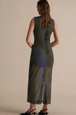 Tie Dye Print Ruched Midi Dress